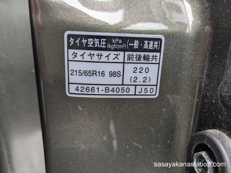 自動車の空気圧が表示されている写真